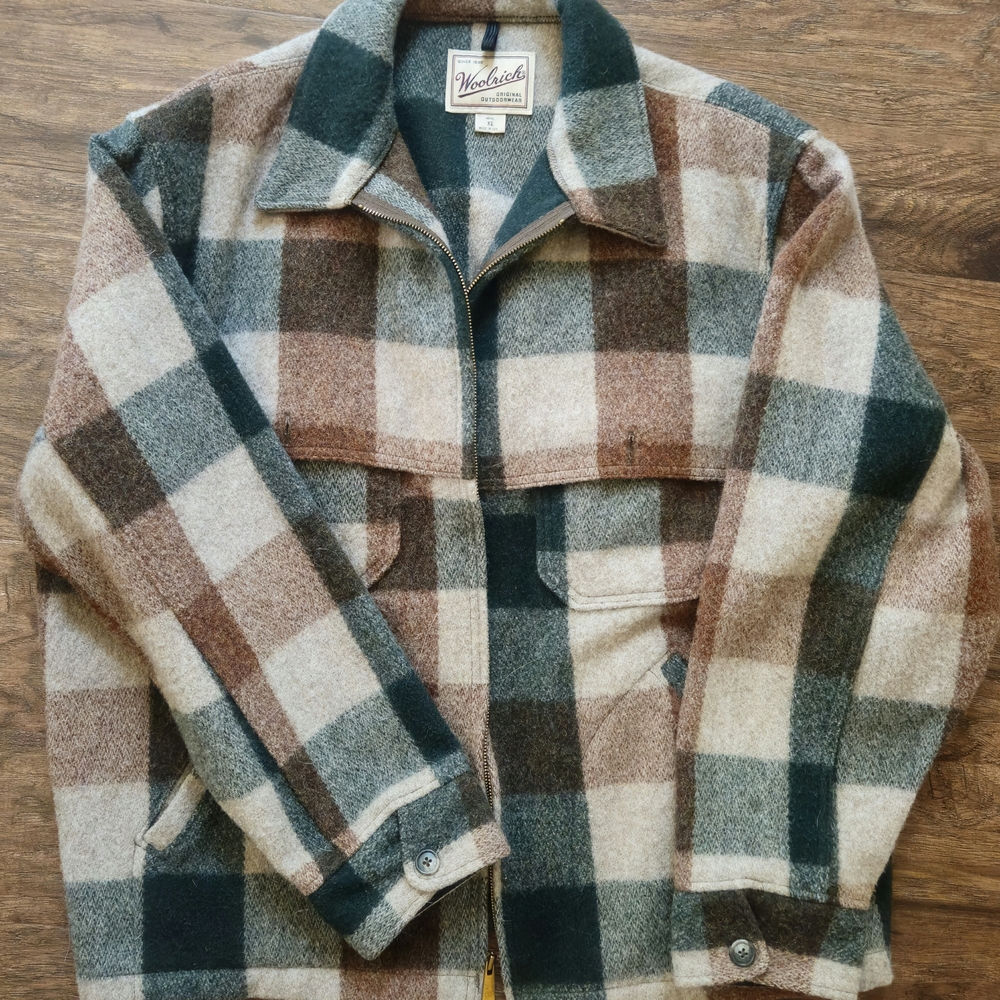 Woolrich Checkered Wool Jacket in Green and Brown